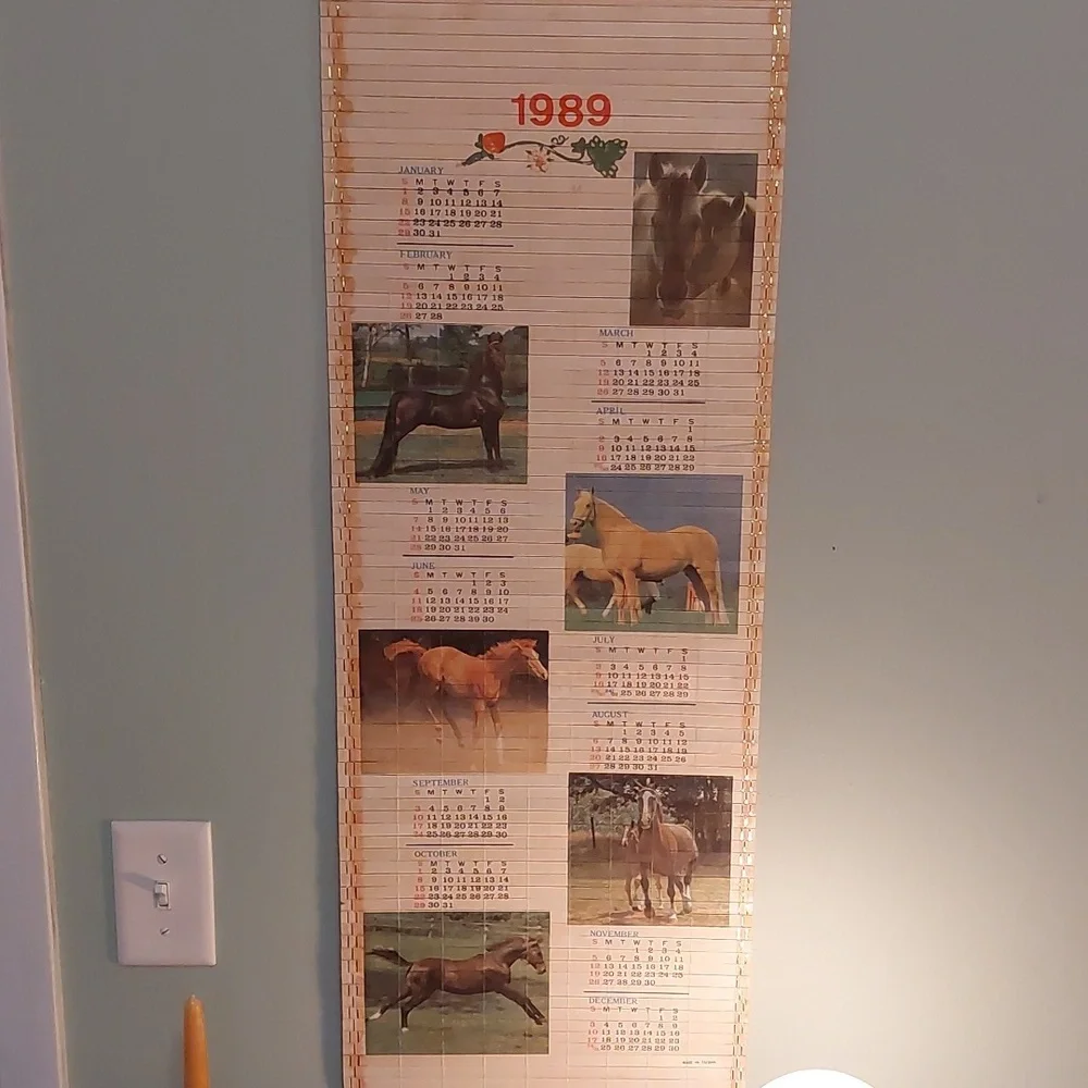 Vintage 1988/89 Bamboo Wall Calendar with Horse Images